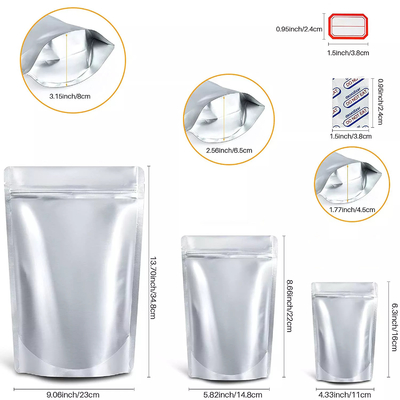 Ziplockk แบบถอดแยกได้แบบกำหนดเองตั้งถุง Mylar พร้อมตัวดูดซับออกซิเจน