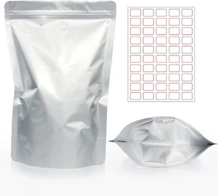 ถุง Mylar ที่เก็บอาหารปิดผนึกด้วยความร้อนเศษไม้พร้อมฉลากสติ๊กเกอร์ตัวดูดซับออกซิเจน