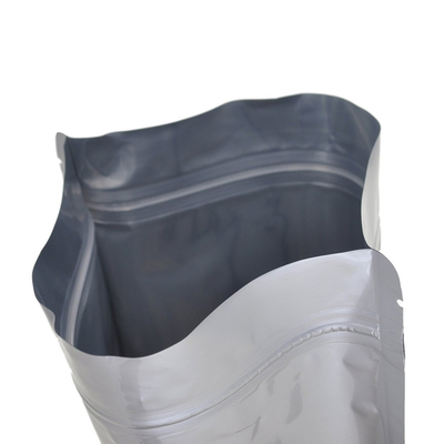 ถุง Mylar Ziplockk ฟอยล์สีเงินเมทัลลิกปิดผนึกด้วยความร้อน Stand Up Pouch เก็บอาหาร