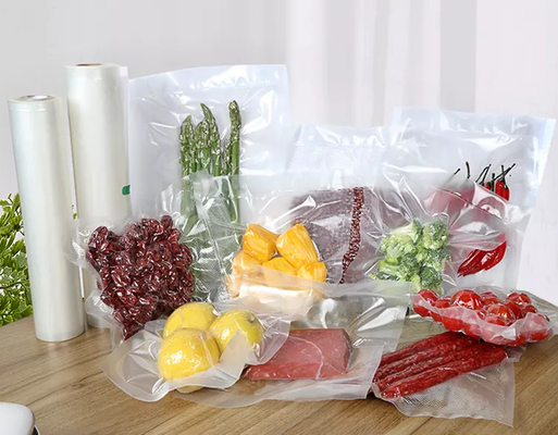 ถุงซีลสูญญากาศแบบนูนพลาสติก Sous Vide สำหรับถุงเก็บอาหารไนล่อนสูญญากาศ